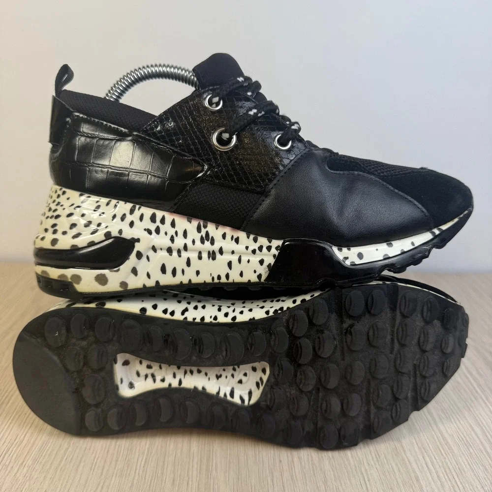 Steve Madden Cliff Black White Animal Print Chunky Platform Sneakers CLIF02S1 7M